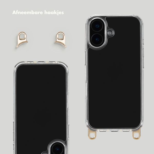Selencia Cover trasparente con ganci rimovibili + cinturino da polso con pietre naturali Apple iPhone 16 - Earth Tones