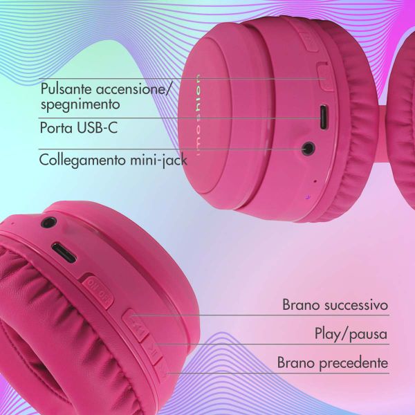 imoshion Cuffie wireless per bambini LED Light Cat Ear - Limitatore di Decibel - Con cavo AUX - Hot Pink