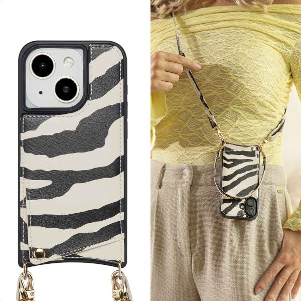 Selencia Cover per telefono Nova con cordino e portacarte Apple iPhone 15 - Zazzy Zebra