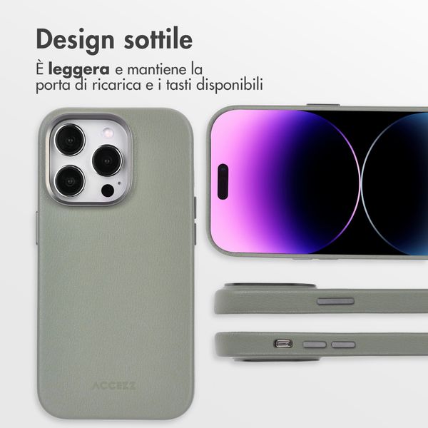 Accezz Cover in Pelle con MagSafe Apple iPhone 14 Pro - Light Grey