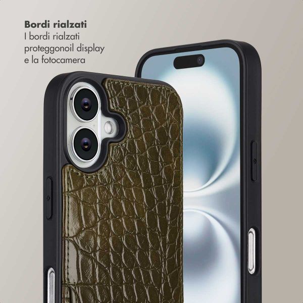 Selencia Cover per telefono Nova Croco con cordino e portacarte Apple iPhone 16 - Dark Olive