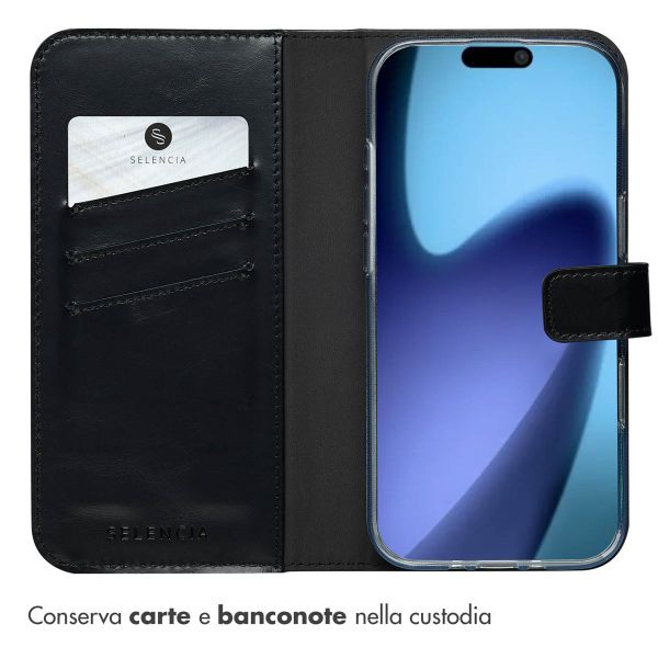 Selencia Cover a libro in vera pelle Apple iPhone Air - Nero