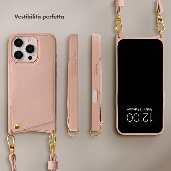 Selencia Cover per telefono Nova con cordino e portacarte Apple iPhone 16 Pro - Dusty Rose