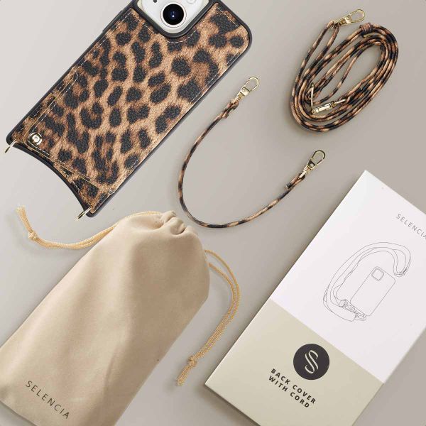 Selencia Cover per telefono Nova con cordino e portacarte Apple iPhone 15 - Leopard
