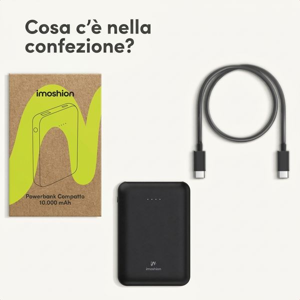 imoshion Powerbank compatta da 10.000 mAh – Powerbank piccola – Quick Charge e Power Delivery – Nero