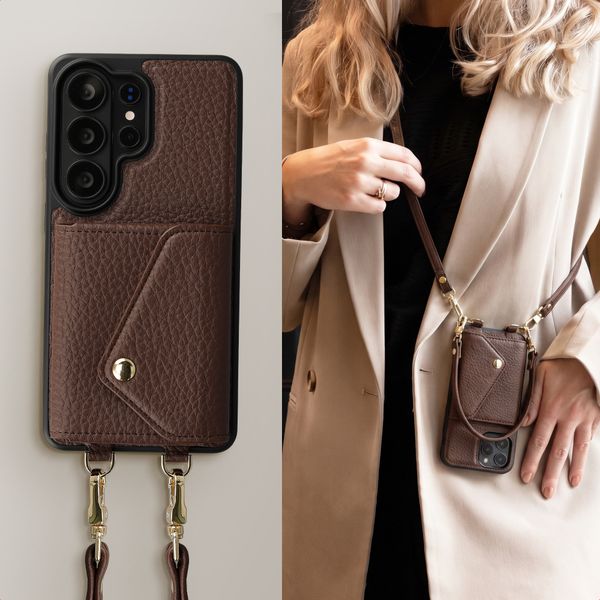 Selencia Cover per telefono Sera con cordino e portacarte a busta Samsung Galaxy S26 Ultra - Chocolate Brown