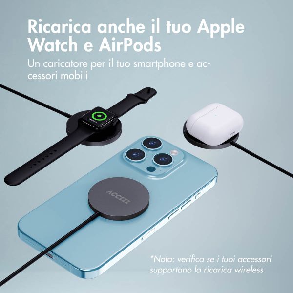 Accezz Caricatore wireless USB-C - Caricatore wireless MagSafe - 1 metro - Nero