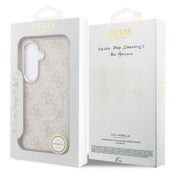 Guess Cover Posteriore 4G Leather con MagSafe Samsung Galaxy S26 - Gold Edge - Pink
