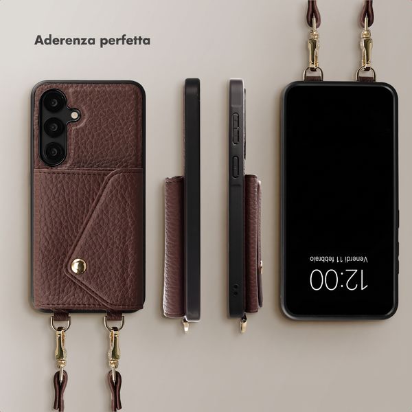 Selencia Cover per telefono Sera con cordino e portacarte a busta Samsung Galaxy S25 / S24 - Chocolate Brown