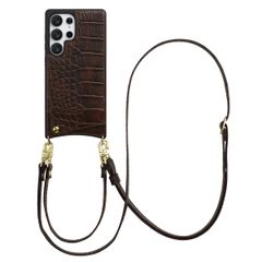 Selencia Cover per telefono Nova Croco con cordino e portacarte Samsung Galaxy S25 Ultra - Choco Brown