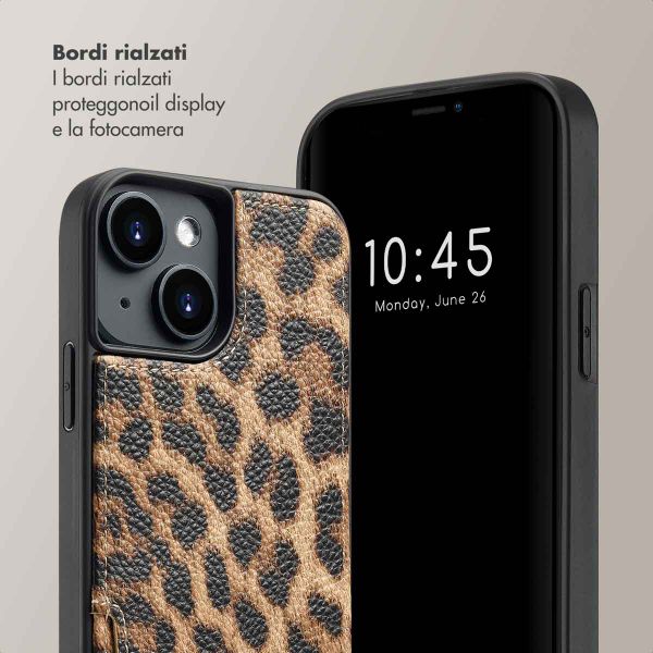 Selencia Cover per telefono Nova con cordino e portacarte Apple iPhone 14 - Leopard