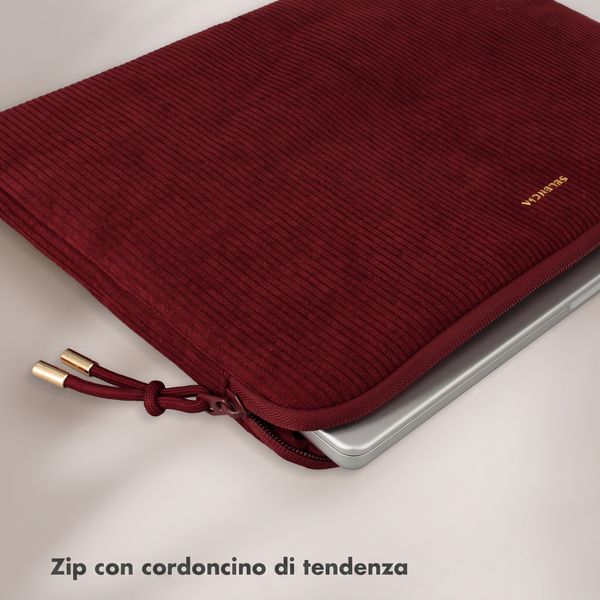 Selencia Cover per laptop in velluto a coste 13-14 pollici - Sleeve per laptop - Deep Burgundy