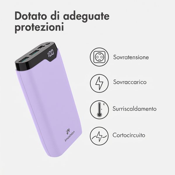 imoshion Powerbank da 20.000 mAh - Caricabatterie rapido da 22,5 W - USB-C / USB-A - Lilla