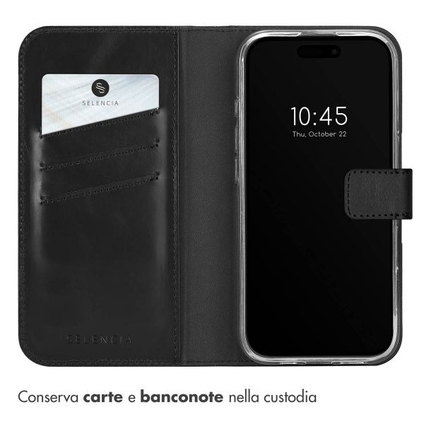 Selencia Cover a libro in vera pelle Apple iPhone 16 Pro - Nero