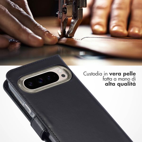 Selencia Cover a libro in vera pelle Google Pixel 9 / 9 Pro - Nero