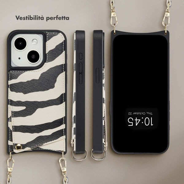 Selencia Cover per telefono Nova con cordino e portacarte Apple iPhone 15 - Zazzy Zebra