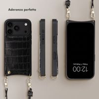Selencia Cover per telefono Nova Croco con cordino e portacarte Apple iPhone 18 Pro / 17 Pro - Nero