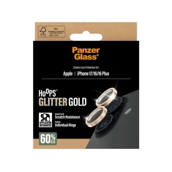 PanzerGlass Pellicoprotettiva fotocamera Hoops Optic Rings Apple iPhone 17 - Glitter Oro