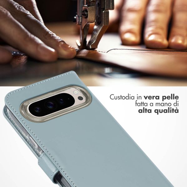 Selencia Cover a libro in vera pelle Google Pixel 9 / 9 Pro - Air Blue