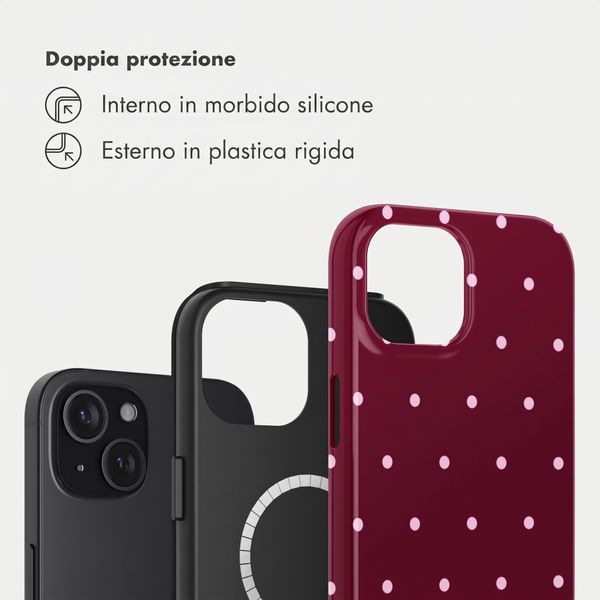 Selencia Cover posteriore Vivid con MagSafe Apple iPhone 15 - Happy Dots Burgundy