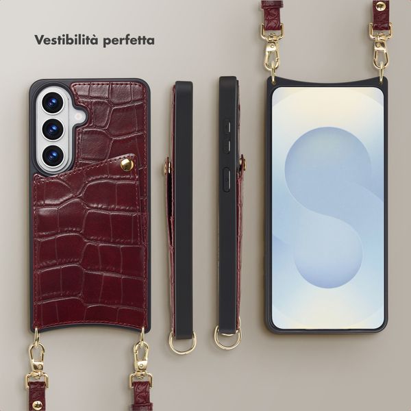 Selencia Cover per telefono Nova Croco con cordino e portacarte Samsung Galaxy S26 - Burgundy