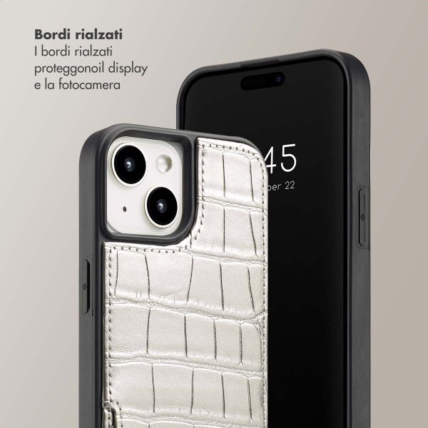 Selencia Cover per telefono Nova Croco con cordino e portacarte Apple iPhone 15 - Argento