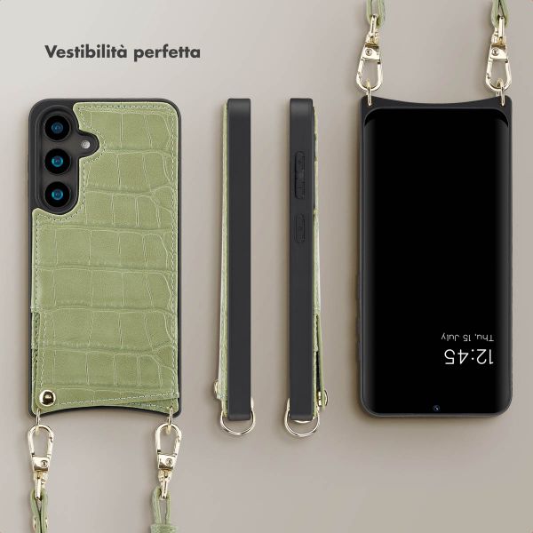 Selencia Cover per telefono Nova Croco con cordino e portacarte Samsung Galaxy S24 - Sage Green