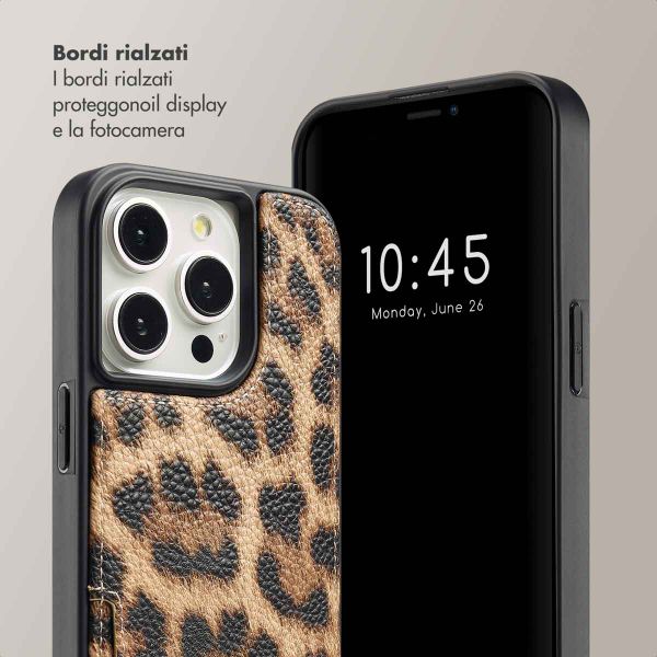 Selencia Cover per telefono Nova con cordino e portacarte Apple iPhone 15 Pro - Leopard