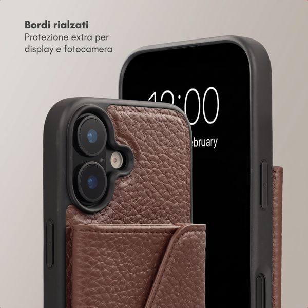 Selencia Cover per telefono Sera con cordino e portacarte a busta Apple iPhone 16 - Chocolate Brown