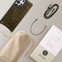 Selencia Cover per telefono Nova Croco con cordino e portacarte Samsung Galaxy S25 Ultra - Dark Olive