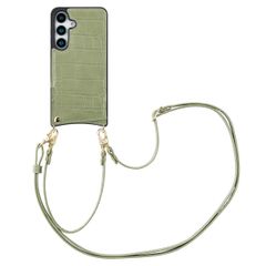 Selencia Cover per telefono Nova Croco con cordino e portacarte Samsung Galaxy S25 - Sage Green
