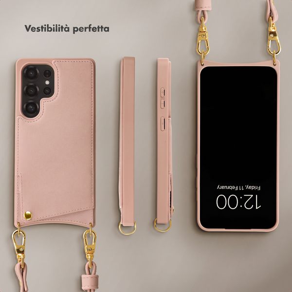 Selencia Cover per telefono Nova con cordino e portacarte Samsung Galaxy S25 Ultra - Dusty Rose