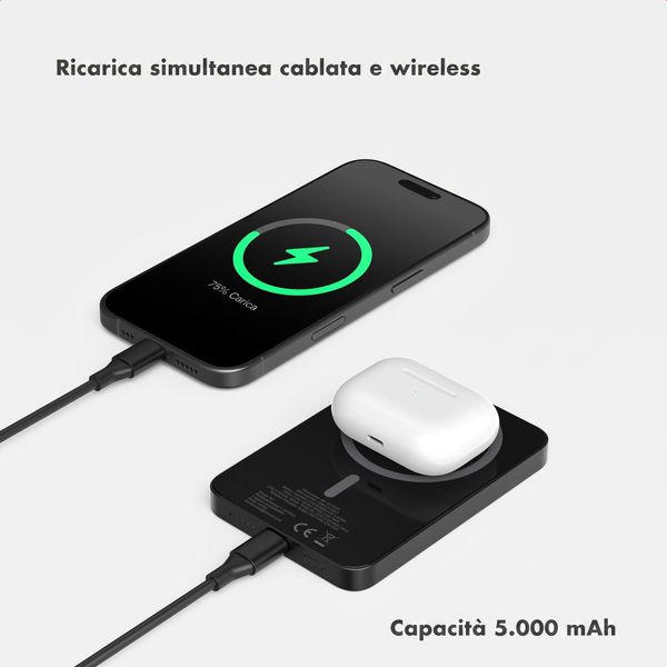 Selencia Vivid Powerbank 5.000 mAh - MagSafe e Qi - Nero / Choco Flower Pop