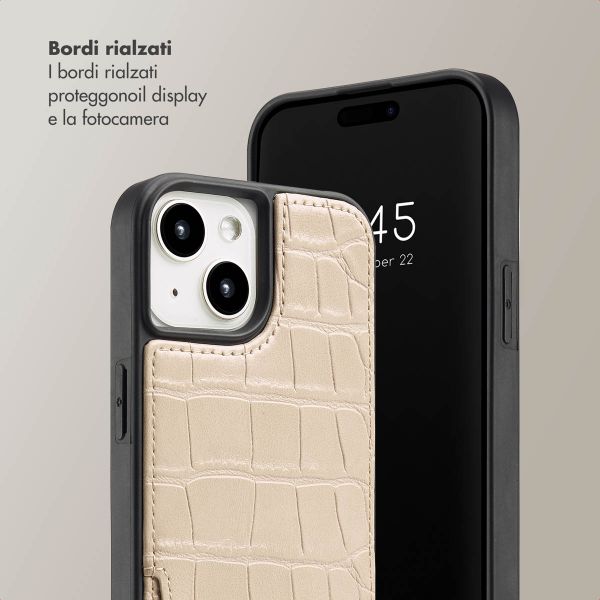 Selencia Cover per telefono Nova Croco con cordino e portacarte Apple iPhone 15 - Beige