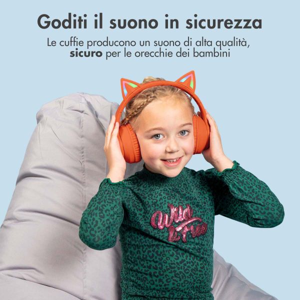 imoshion Cuffie wireless per bambini LED Light Cat Ear - Limitatore di decibel - Con cavo AUX - Arancione