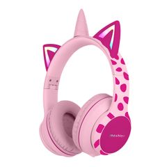 imoshion Cuffie wireless per bambini con LED a forma di unicorno - Limitatore di decibel - Con cavo AUX - Pink / Hot Pink