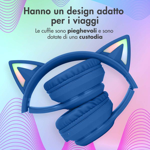 imoshion Cuffie wireless per bambini LED Light Cat Ear - Limitatore di decibel - Con cavo AUX - Cobalt Blue