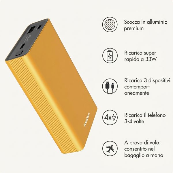 imoshion Powerbank in alluminio Ultra Series 20.000 mAh - Ricarica rapida fino a 33 watt - Oro