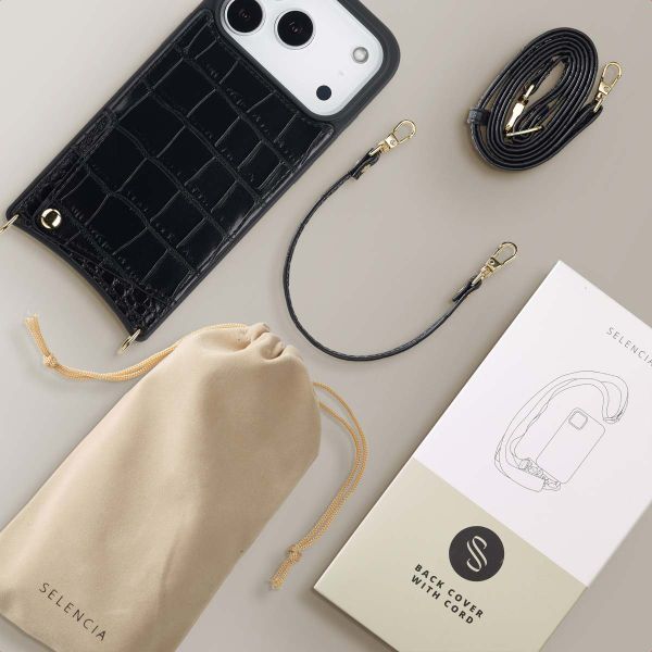 Selencia Cover per telefono Nova Croco con cordino e portacarte Apple iPhone 17 Pro - Nero