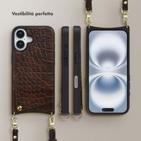 Selencia Cover per telefono Nova Croco con cordino e portacarte Apple iPhone 16 - Choco Brown