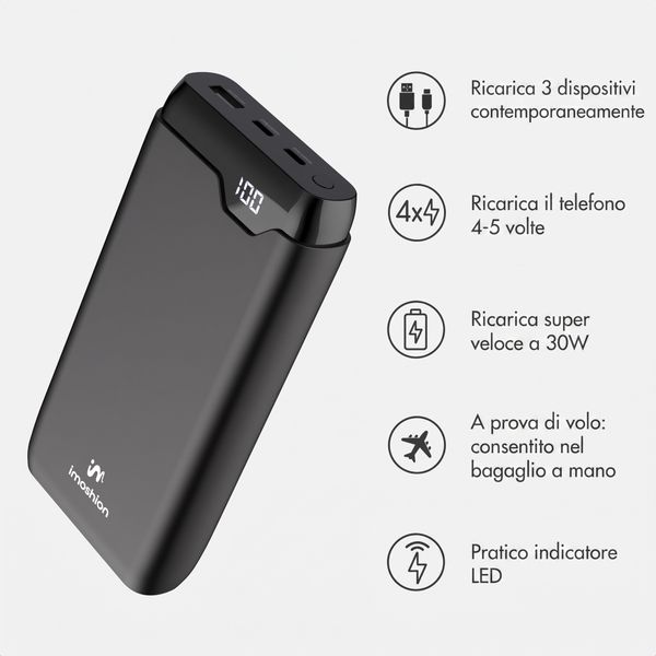 imoshion Powerbank - 27.000 mAh - Quick Charge e Power Delivery - 30W - Nero
