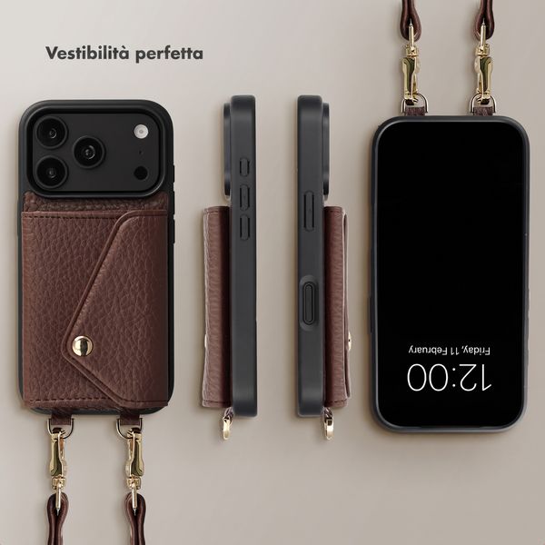 Selencia Cover per telefono Sera con cordino e portacarte a busta Apple iPhone 18 Pro Max / 17 Pro Max - Chocolate Brown