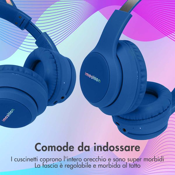 imoshion Cuffie wireless per bambini LED Light Cat Ear - Limitatore di decibel - Con cavo AUX - Cobalt Blue