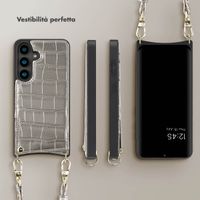 Selencia Cover per telefono Nova Croco con cordino e portacarte Samsung Galaxy S24 - Argento