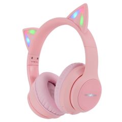 imoshion Cuffie wireless per bambini LED Light Cat Ear - Limitatore di Decibel - Con cavo AUX - Rosa