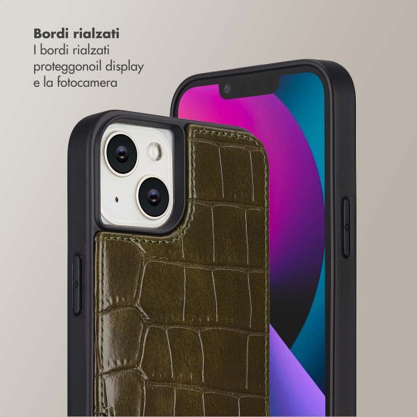 Selencia Cover per telefono Nova Croco con cordino e portacarte Apple iPhone 14 / 13 - Dark Olive
