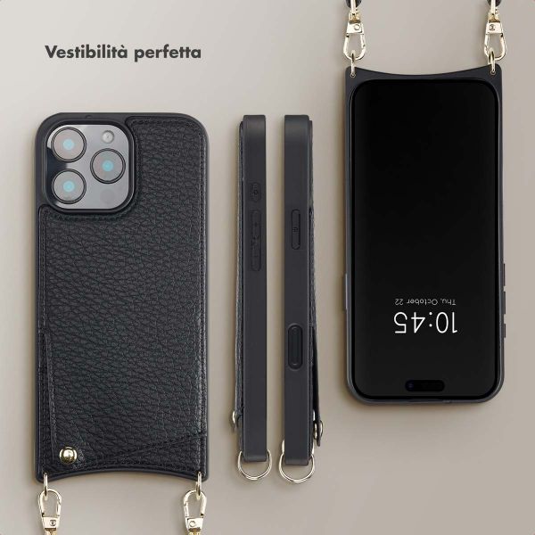 Selencia Cover per telefono Nova con cordino e portacarte Apple iPhone 16 Pro Max - Nero