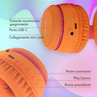 imoshion Cuffie wireless per bambini con LED Light - Limitatore di decibel - Con cavo AUX - Hot Pink / Apricot Orange Crush