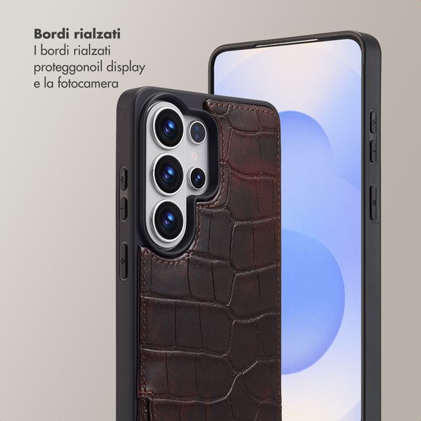 Selencia Cover per telefono Nova Croco con cordino e portacarte Samsung Galaxy S26 Ultra - Choco Brown