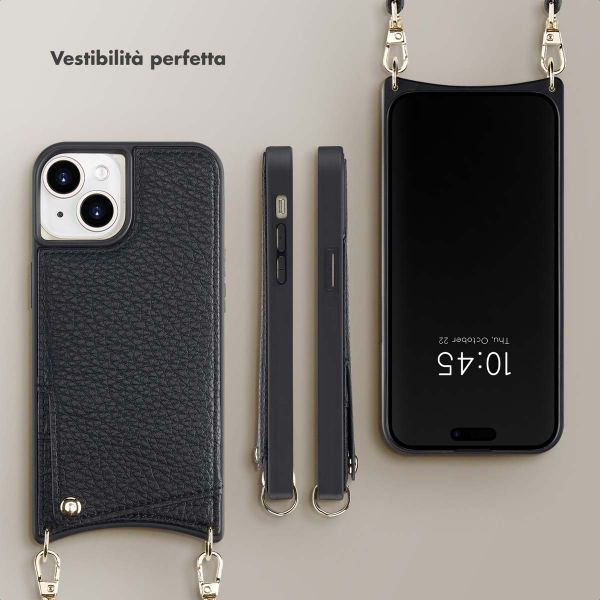 Selencia Cover per telefono Nova con cordino e portacarte Apple iPhone 15 - Nero
